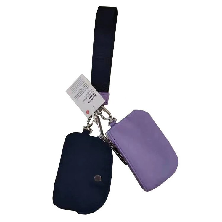 Women lulu Mini Zip dual card pouch wristlet wallet Wallet Coin Bag lululemone wrist keychains