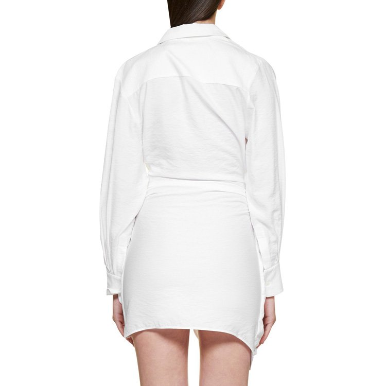 New Fashion Dress for Ladies Button Up Chain Belt Long Sleeve Bell Cuffs Cut Out Gathered Back Women Shirt Dress
