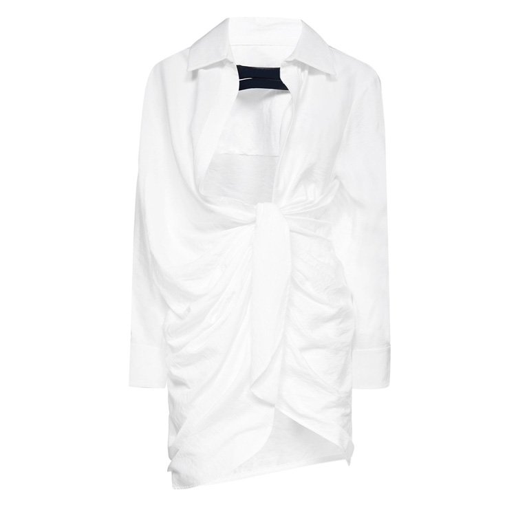 New Fashion Dress for Ladies Button Up Chain Belt Long Sleeve Bell Cuffs Cut Out Gathered Back Women Shirt Dress
