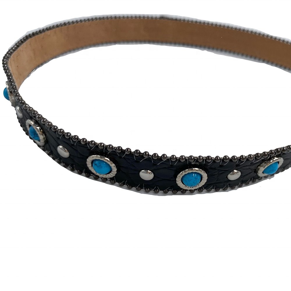 Turquoise Rivet Bead Chain Leather Hat Belt
