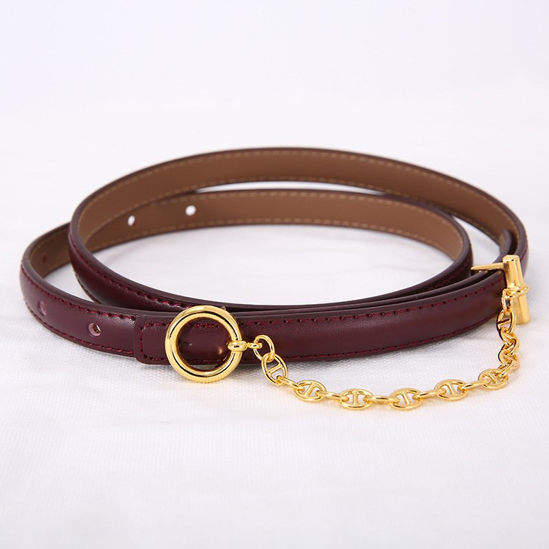 2022 factory Custom design Belt Ladies Fashion gold Alloy Buckle Black PU Leather Chain woman Belt for dress