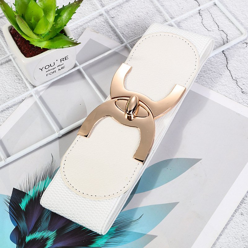 Women's Fashion PU Fabric Waist Belt Black and White Thin Elastic for Dresses and Apparel Accessories for Ladies