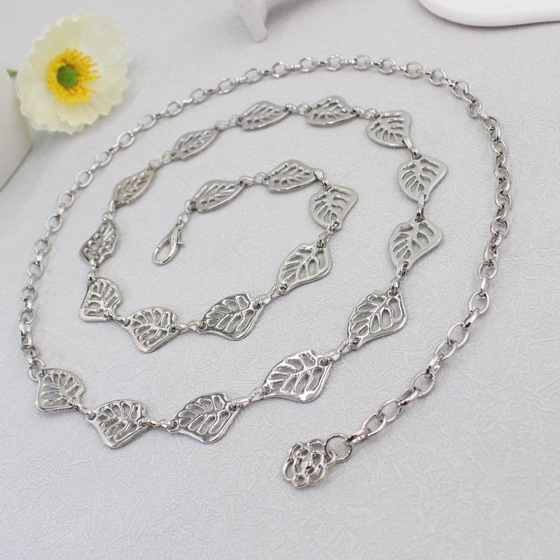 Retro Metal Leaf Waist Chain Women Fashion Simple With Dress Decorative Belt