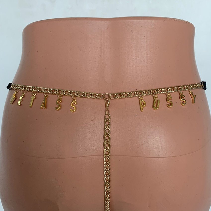 Wholesale Thong Gold Pendant Letter Lingerie Body Chain Underwear Metal Jewelry Waist Chain Women