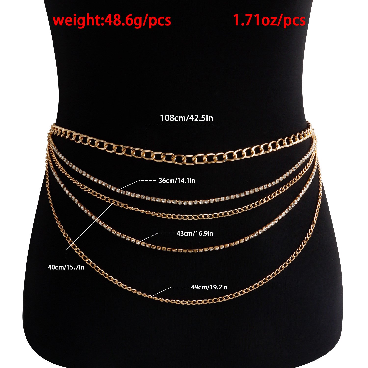 Fashion Multi-layer Body Alloy Chain Gold Plated Adjustable Waist Chain Belt For Women