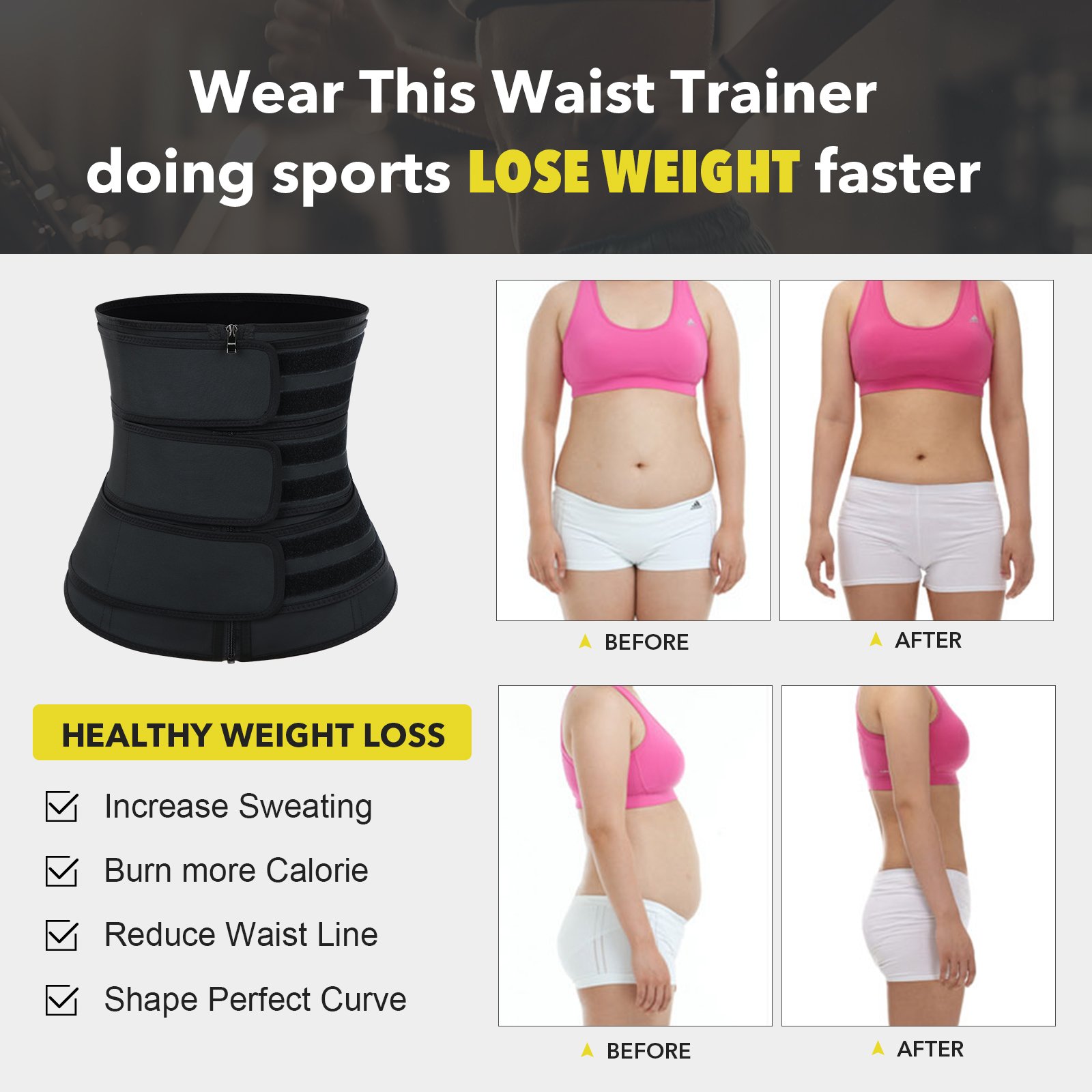 HEXIN in stock pink 3 Strap Compression Adjustable Belt Women Tummy Trimmer Body Shaper Latex Waist Trainer