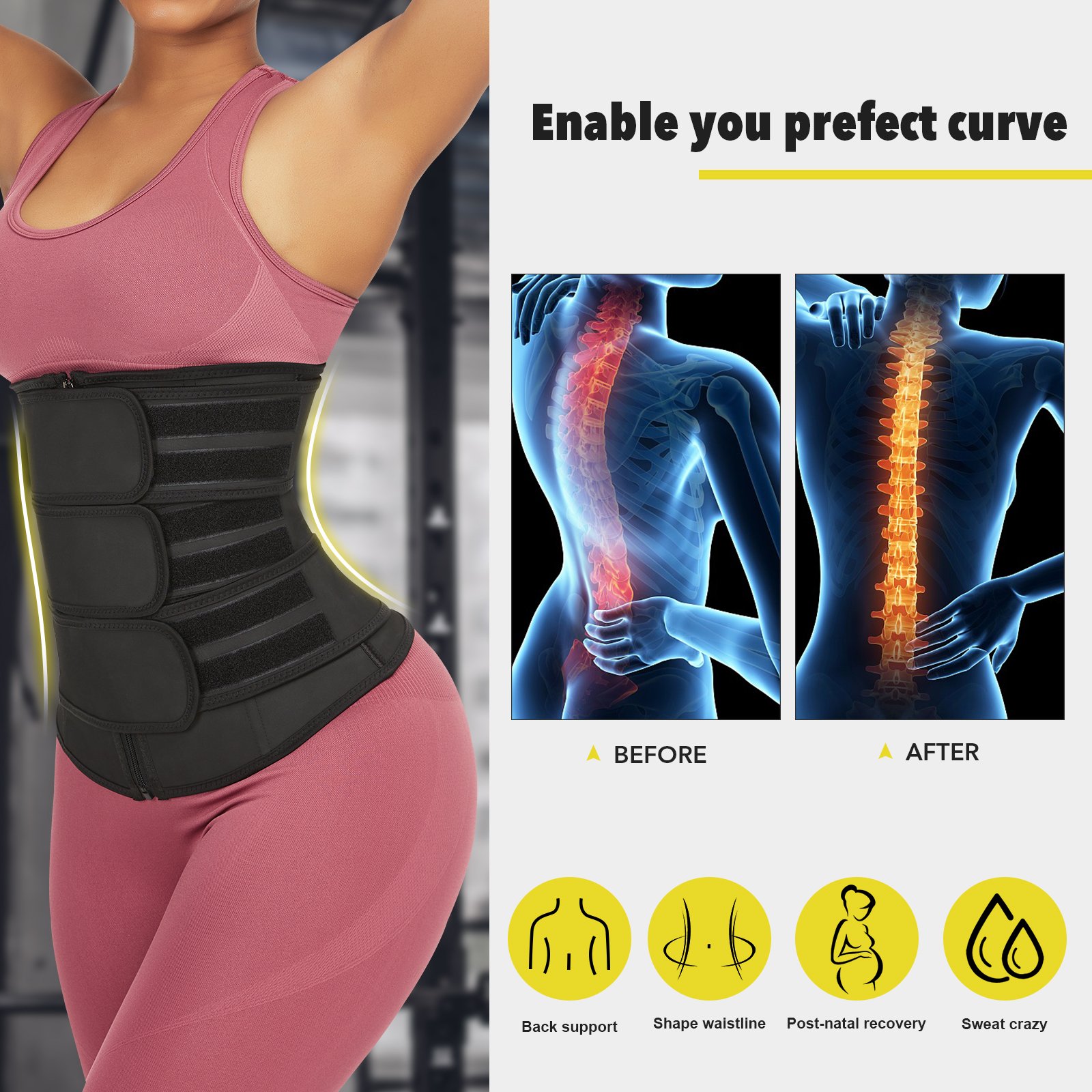 HEXIN in stock pink 3 Strap Compression Adjustable Belt Women Tummy Trimmer Body Shaper Latex Waist Trainer