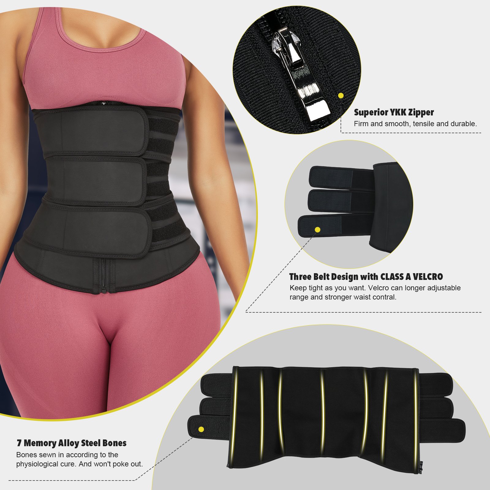 HEXIN in stock pink 3 Strap Compression Adjustable Belt Women Tummy Trimmer Body Shaper Latex Waist Trainer