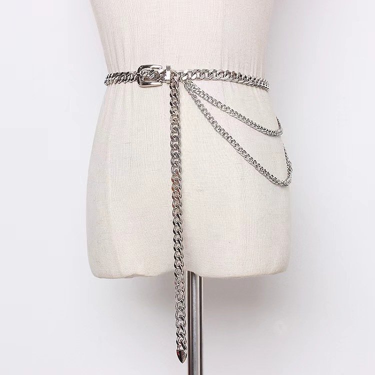 Multi layer metal waist chain, female personalized decoration bundle, thick chain belt buckle, waist belt