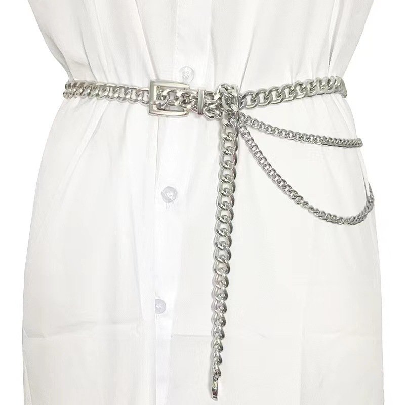 Multi layer metal waist chain, female personalized decoration bundle, thick chain belt buckle, waist belt