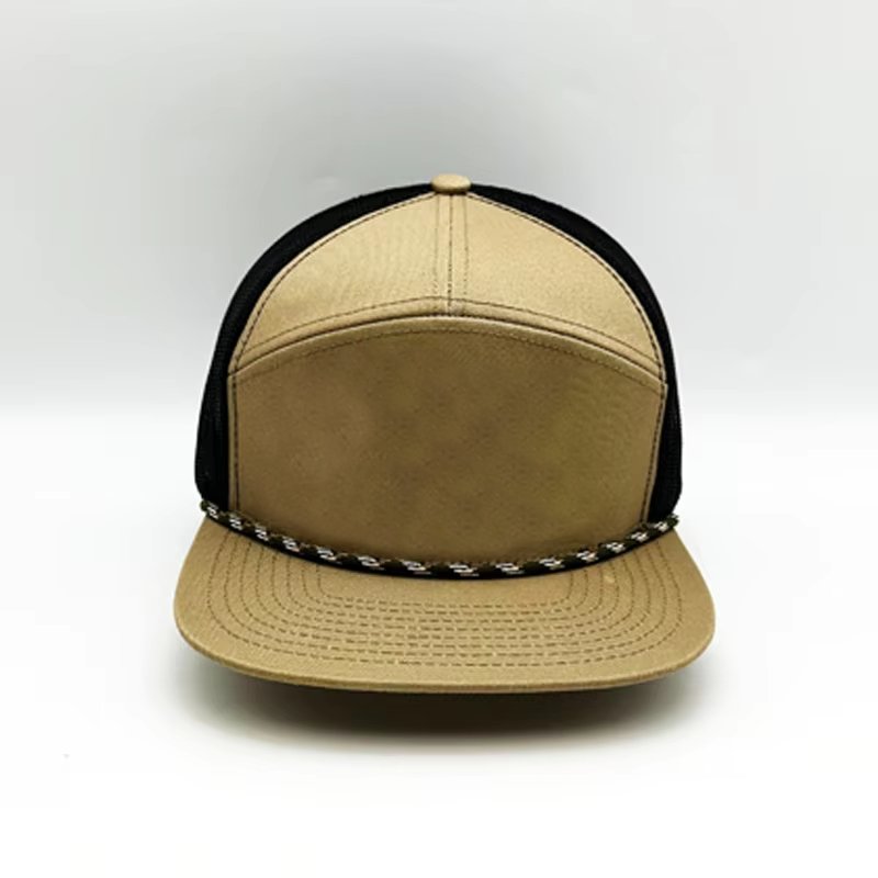 DATOU OEM Wholesale Custom Embroidery Leather Patch Logo Laser Cut Hole Hat 7 Panel Flat Brim Gorras Rope Snapback Cap