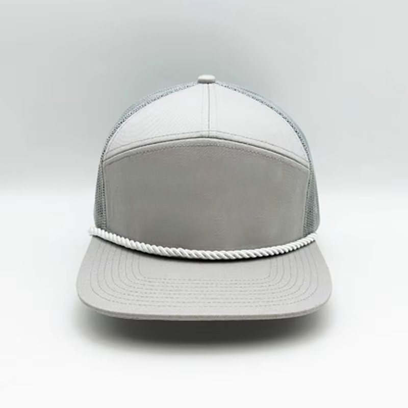 DATOU OEM Wholesale Custom Embroidery Leather Patch Logo Laser Cut Hole Hat 7 Panel Flat Brim Gorras Rope Snapback Cap