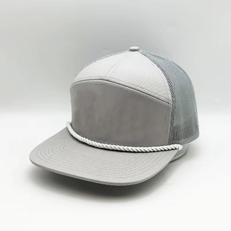 DATOU OEM Wholesale Custom Embroidery Leather Patch Logo Laser Cut Hole Hat 7 Panel Flat Brim Gorras Rope Snapback Cap
