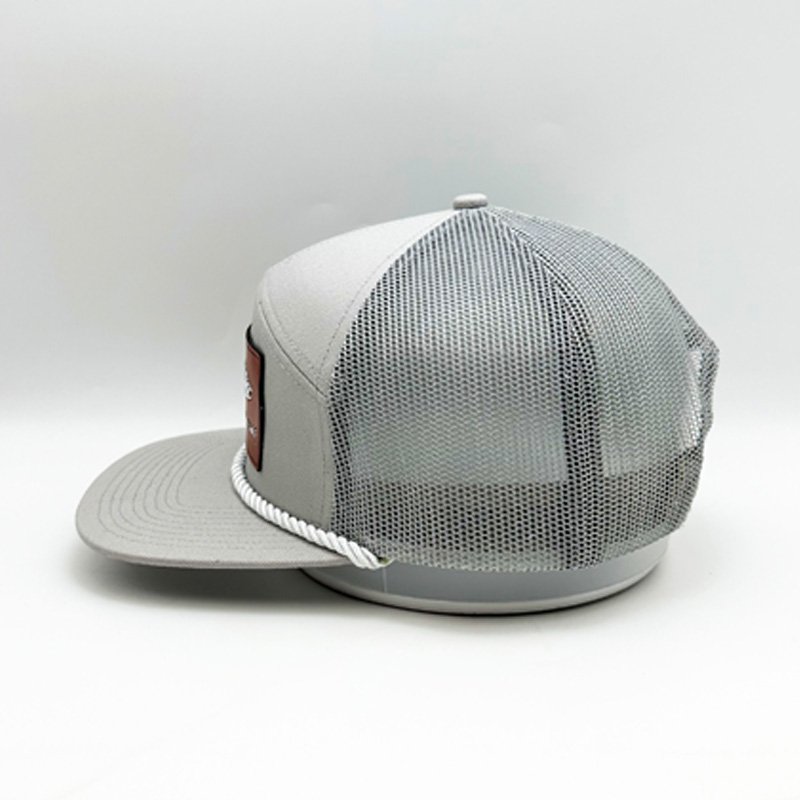 DATOU OEM Wholesale Custom Embroidery Leather Patch Logo Laser Cut Hole Hat 7 Panel Flat Brim Gorras Rope Snapback Cap