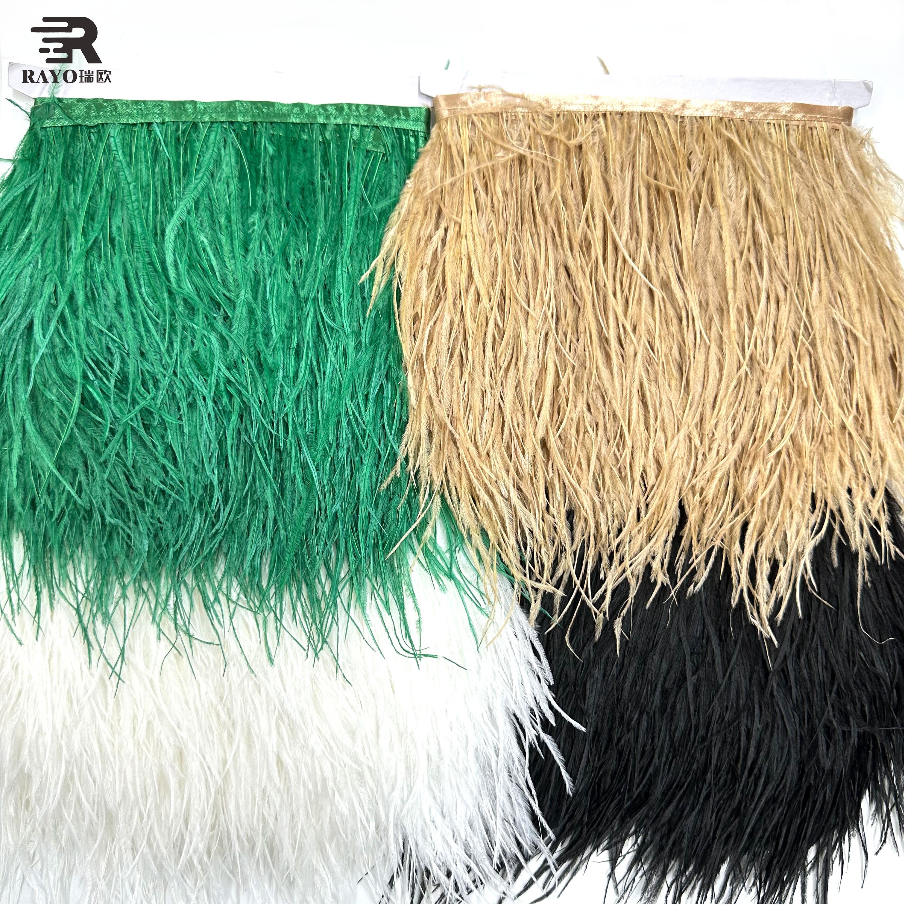 Rayo 2024 Ostrich Feathers Colorful Feather Trimming Chain for Garments Wedding Belt Rhinestones Bags Women Accessories