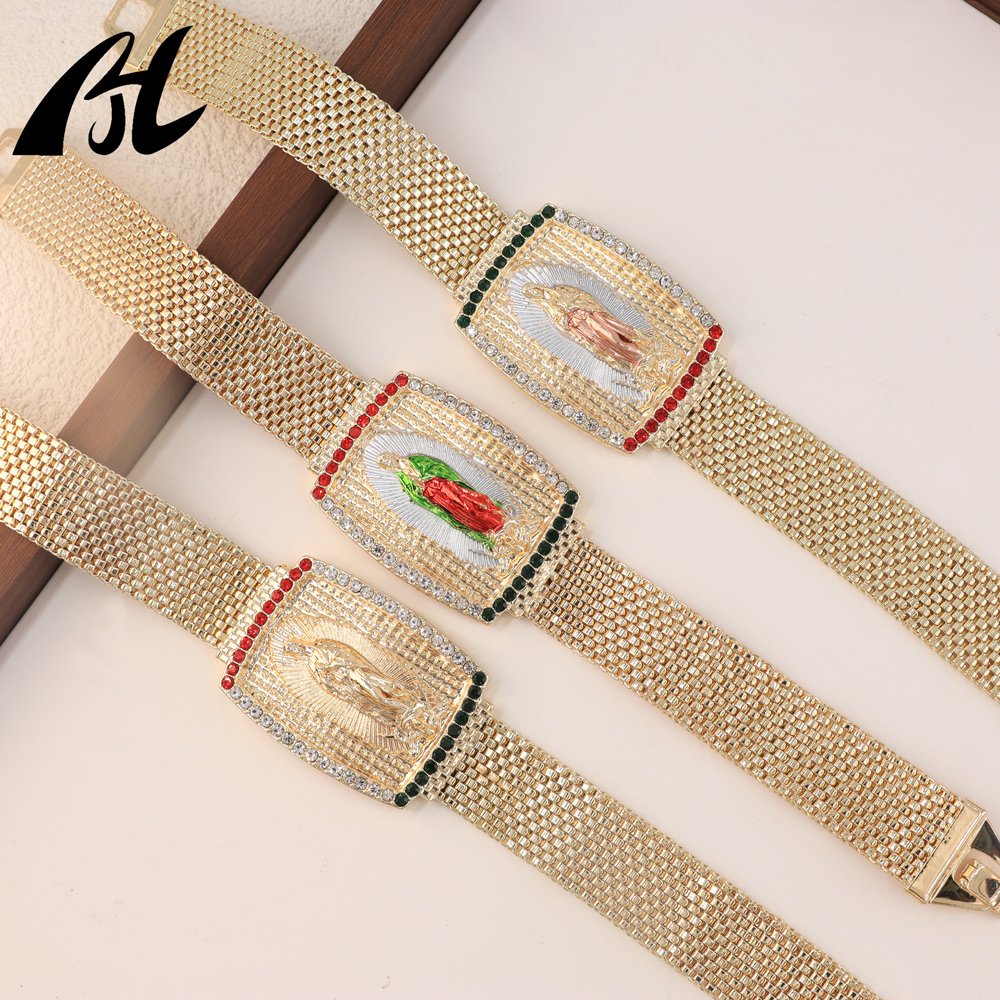 Fast Shipping Joyeria Luxury Fashion Gold Diamond Charm Virgin Mary Medal Hiphop Chain Bracelets Bangle