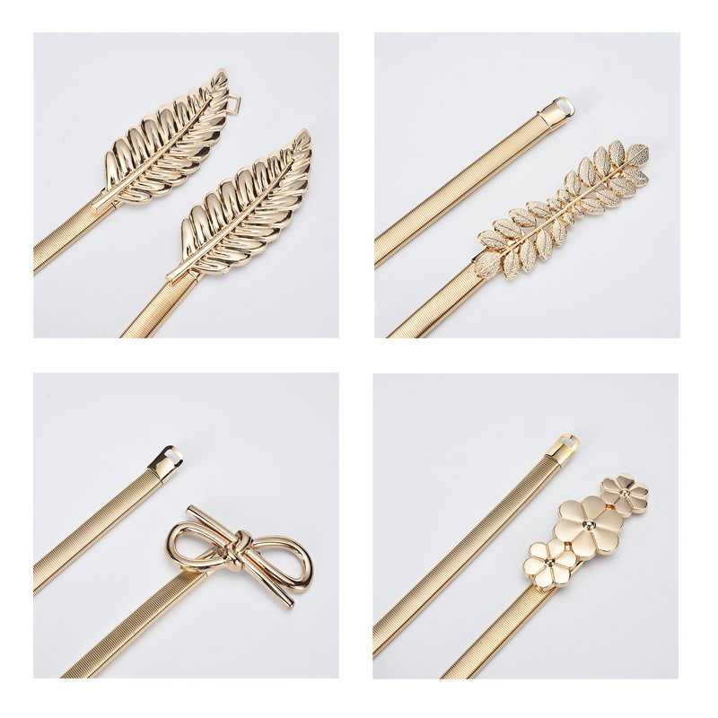 Fashion Lady Gold Elastic Luxury Metal Belt Custom Girl Dress Skirt Decoration Metal Chain Waist Belt