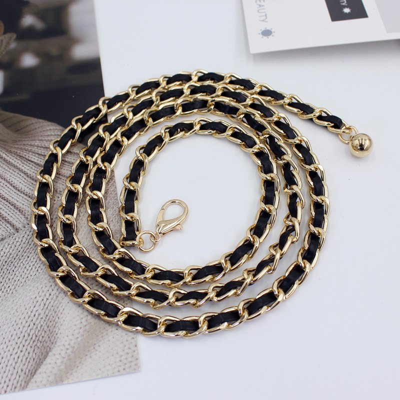 2024 New Hot Sale Thin Pu Leather Metal Chain Woman Dress Decorate Waist Belts Dress Accessories