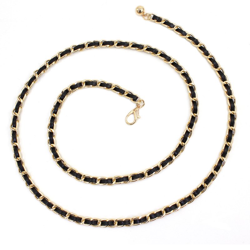 2024 New Hot Sale Thin Pu Leather Metal Chain Woman Dress Decorate Waist Belts Dress Accessories