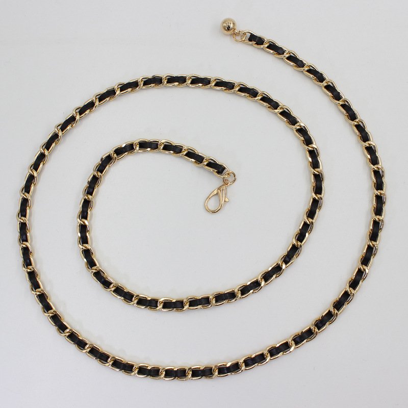 2024 New Hot Sale Thin Pu Leather Metal Chain Woman Dress Decorate Waist Belts Dress Accessories