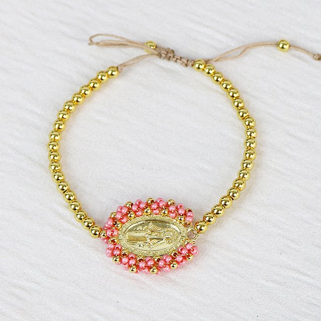 18K gold plated Bohemia Vintage Religious Christian San Benito Color Tiny Bead Handmade accessories women Brass bracelets
