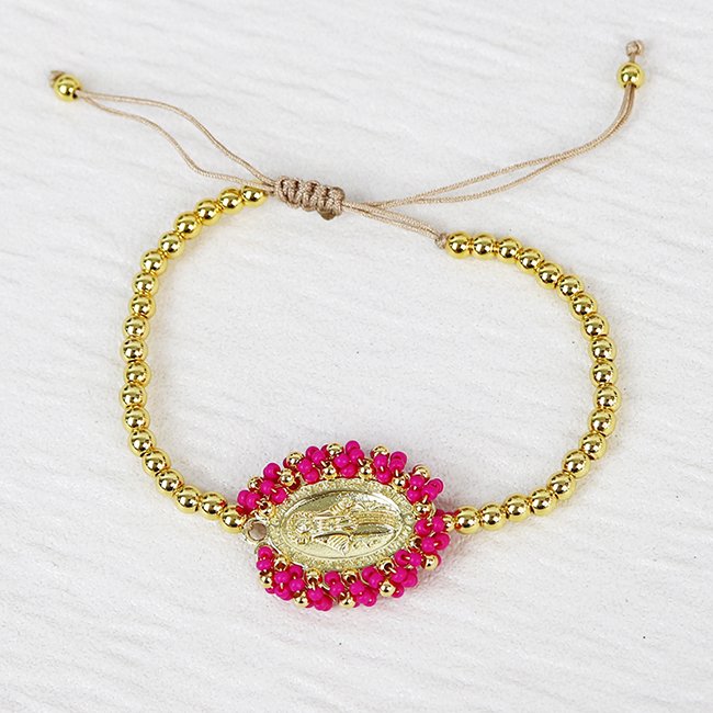 18K gold plated Bohemia Vintage Religious Christian San Benito Color Tiny Bead Handmade accessories women Brass bracelets