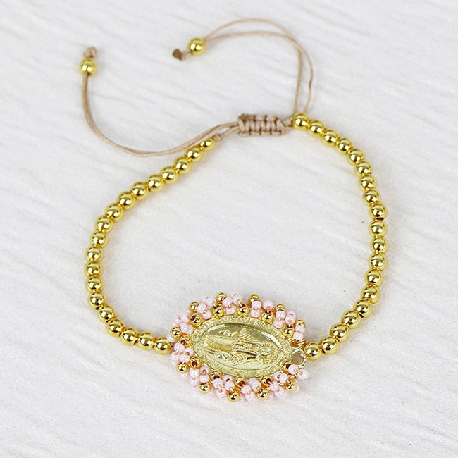 18K gold plated Bohemia Vintage Religious Christian San Benito Color Tiny Bead Handmade accessories women Brass bracelets