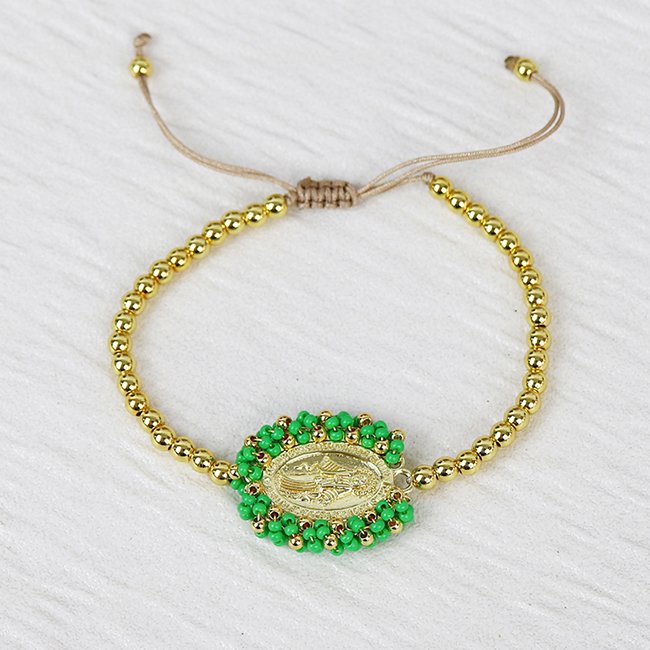 18K gold plated Bohemia Vintage Religious Christian San Benito Color Tiny Bead Handmade accessories women Brass bracelets