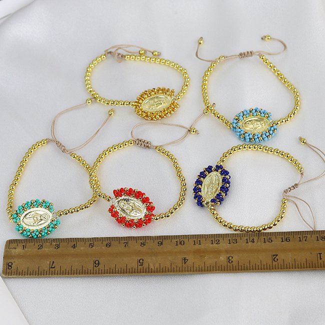 18K gold plated Bohemia Vintage Religious Christian San Benito Color Tiny Bead Handmade accessories women Brass bracelets
