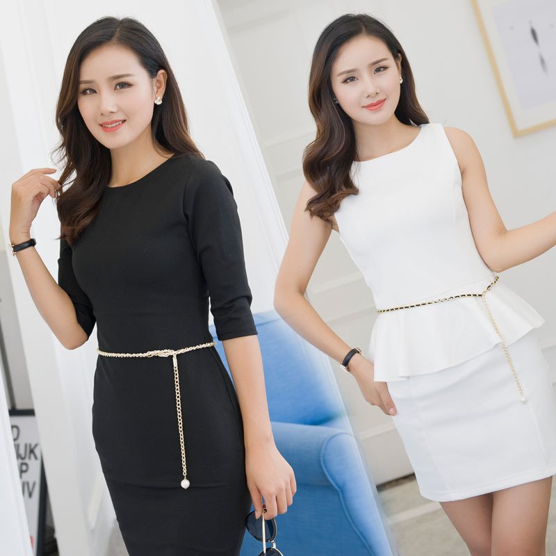 Women's Autumn Winter Dresses Decorative Pearl Belts Matching Metal Hooks Fine Waist Chains Multi Color Available