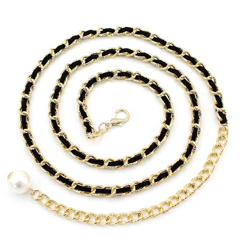 Women's Autumn Winter Dresses Decorative Pearl Belts Matching Metal Hooks Fine Waist Chains Multi Color Available