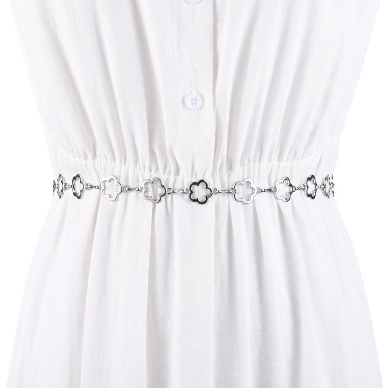 Metal hook adjustment waist chain with hollow flower waist belt and skirt waist cinching