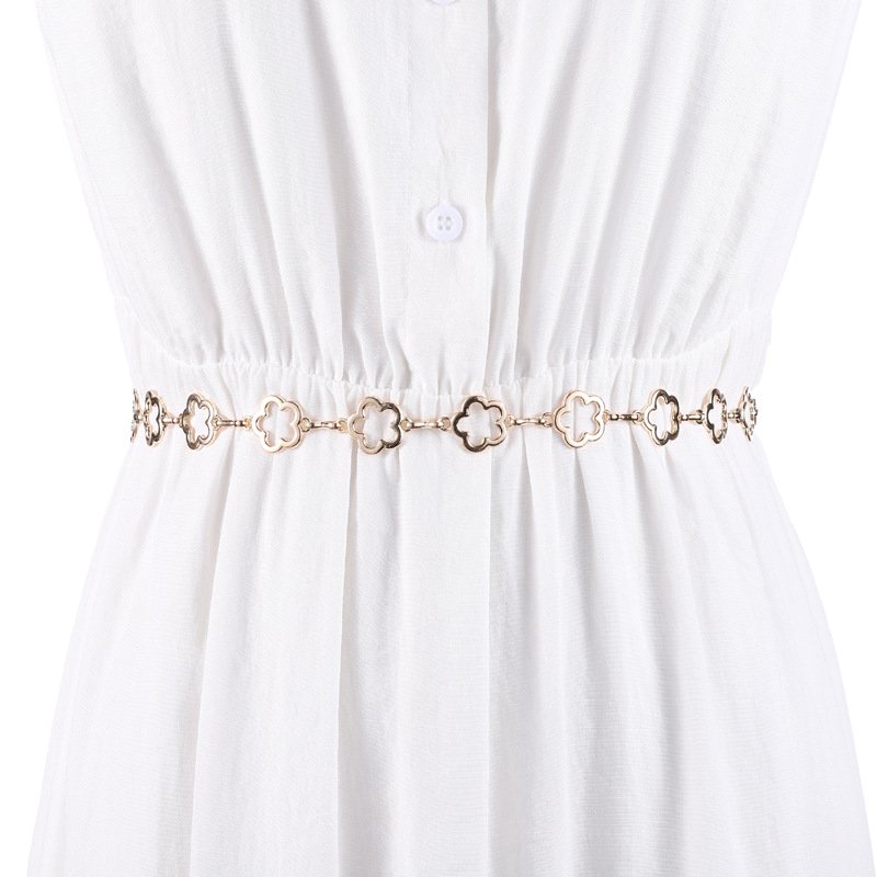Metal hook adjustment waist chain with hollow flower waist belt and skirt waist cinching