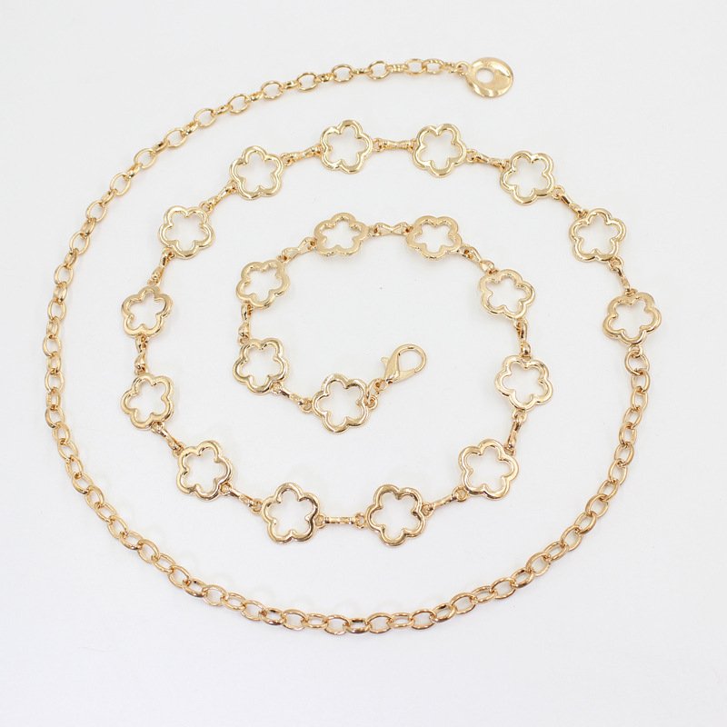 Metal hook adjustment waist chain with hollow flower waist belt and skirt waist cinching