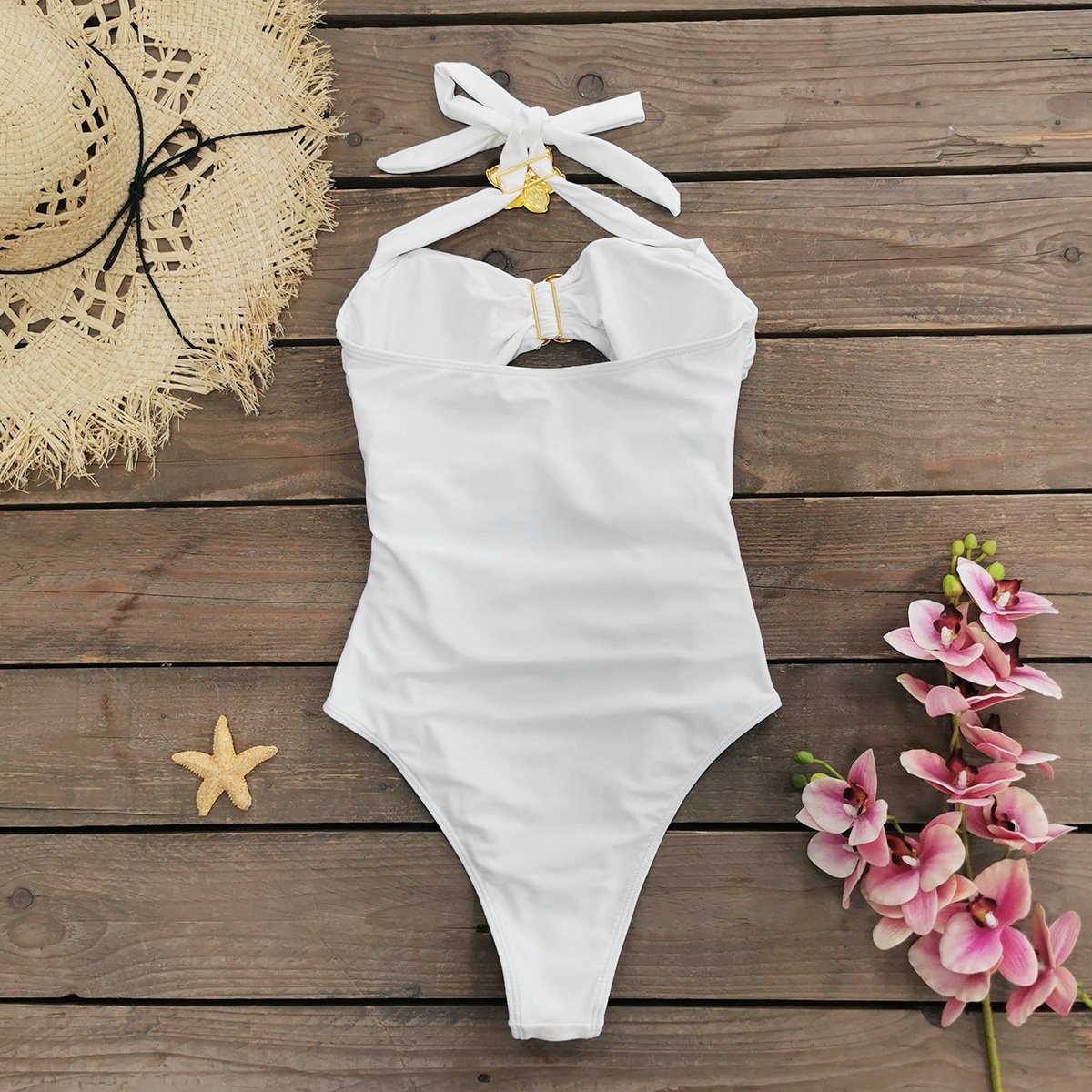 STOCK 4Colors Halter Neck Designer Women Two Pieces Swimwear Cut Out Bodysuit Beach Skirt Luxury Swimsuit