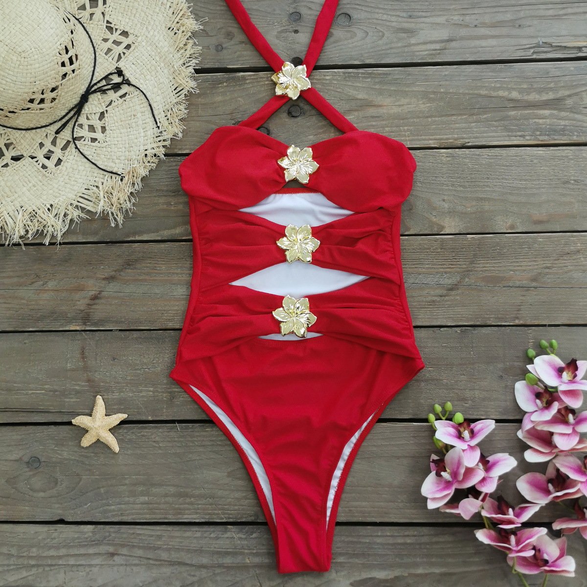 STOCK 4Colors Halter Neck Designer Women Two Pieces Swimwear Cut Out Bodysuit Beach Skirt Luxury Swimsuit