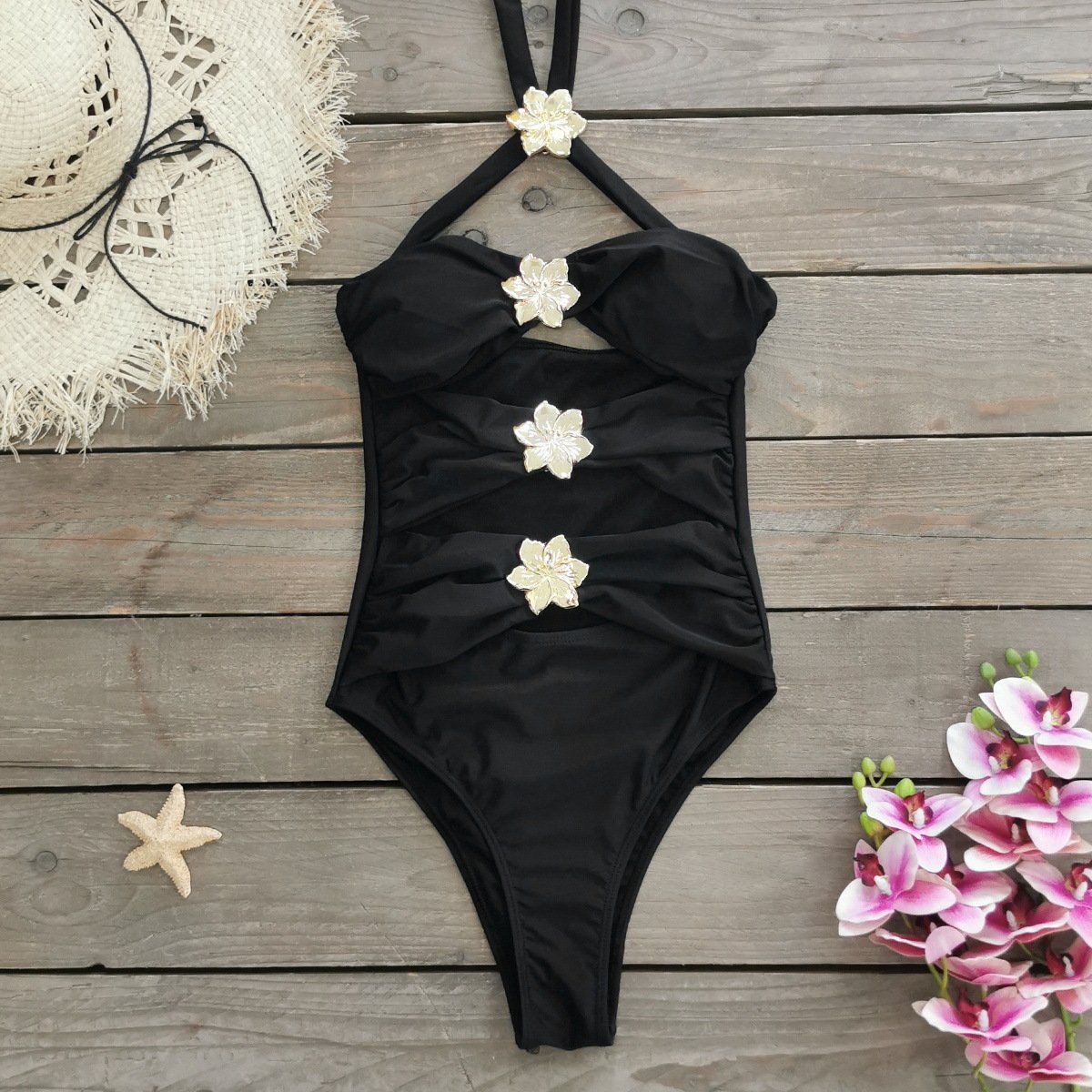 STOCK 4Colors Halter Neck Designer Women Two Pieces Swimwear Cut Out Bodysuit Beach Skirt Luxury Swimsuit