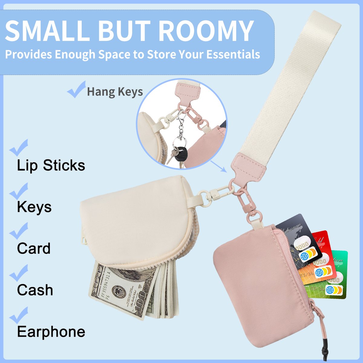 Portable Coin bags Small Change dual pouch wristlet Coin Pouch Small lulu bags Keychain Wallet for Women