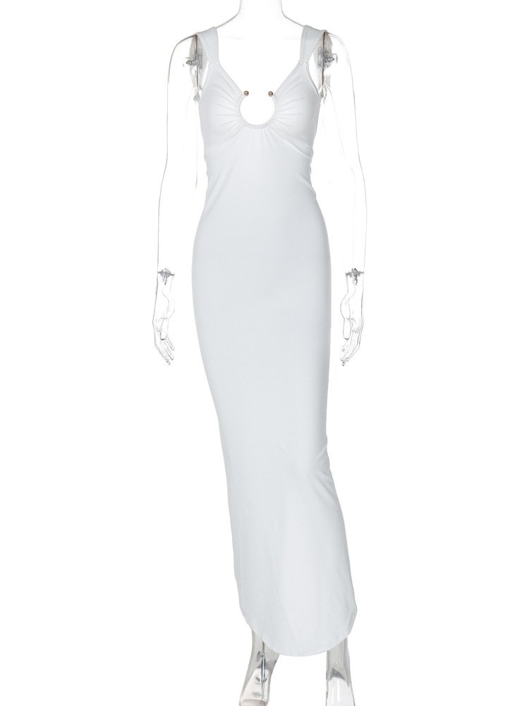 STOCK 5Colors Wide Straps Ring Front Beach Dresses For Women Open Back Slit Maxi Beach Dress