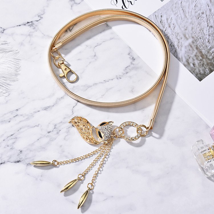 Gold Elastic Stretch Metal Chain Waist Belt for Dress Decoration