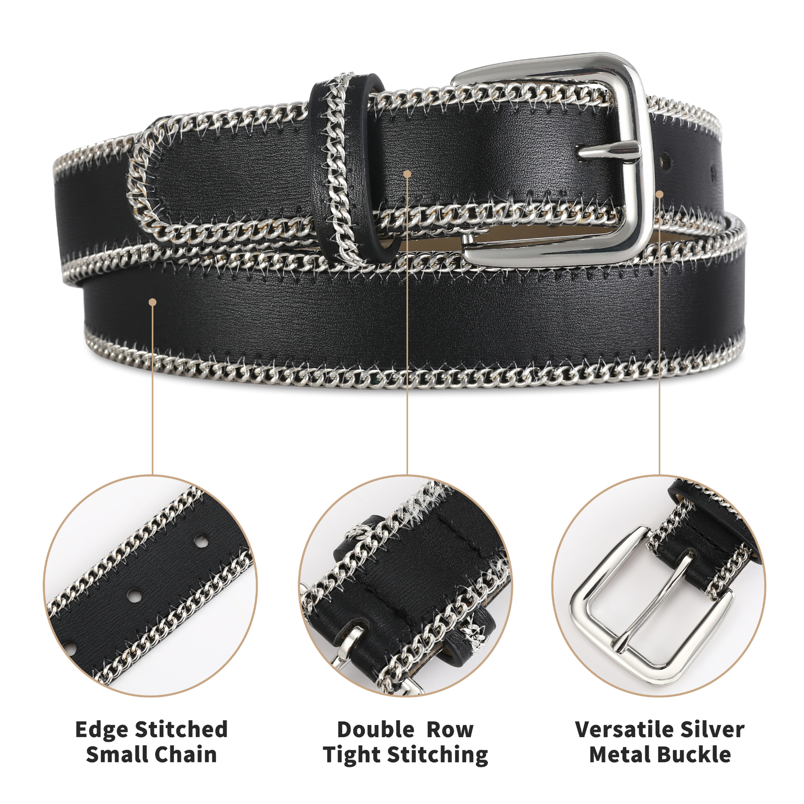 belt for women fashion belts for ladies or girls custom belts braided with chains with roller buckle
