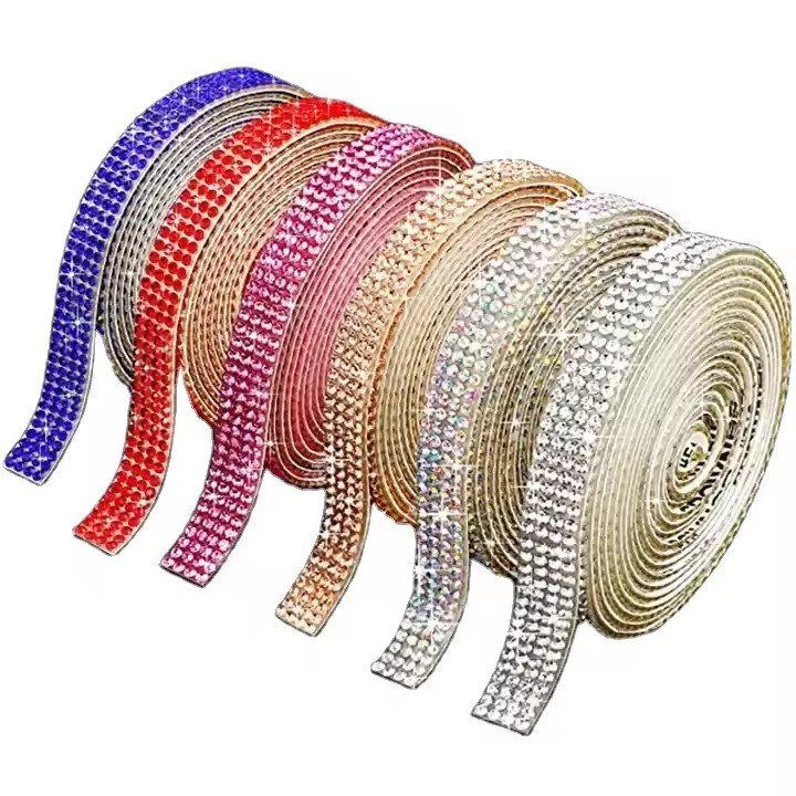 Factory Self Adhesive Crystal Rhinestone Sticker Diamond Ribbon DIY Sticker Rhinestones Arts Crafts Car Phone Decoration