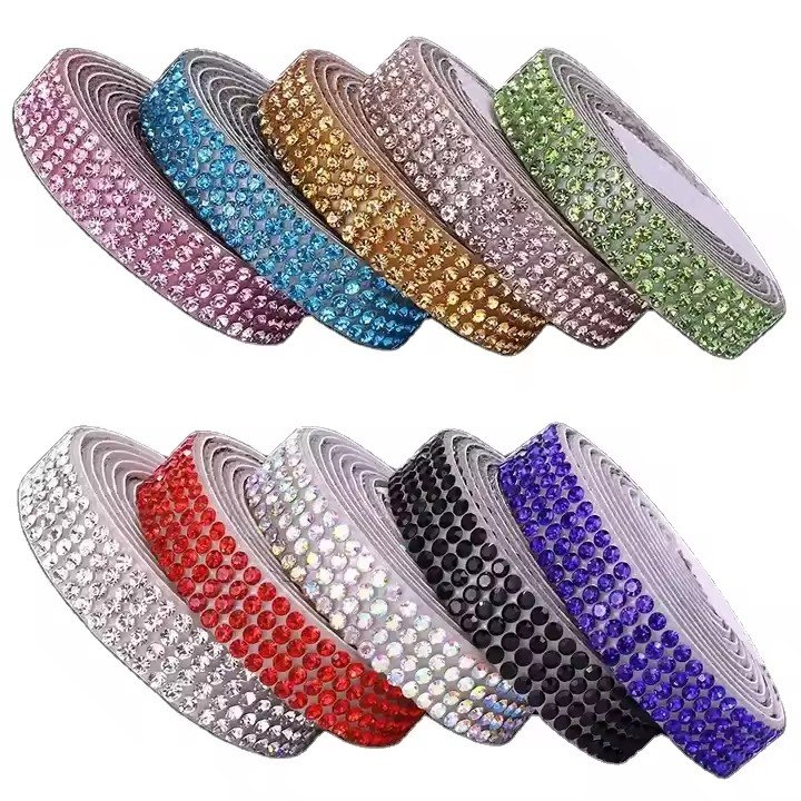 Factory Self Adhesive Crystal Rhinestone Sticker Diamond Ribbon DIY Sticker Rhinestones Arts Crafts Car Phone Decoration