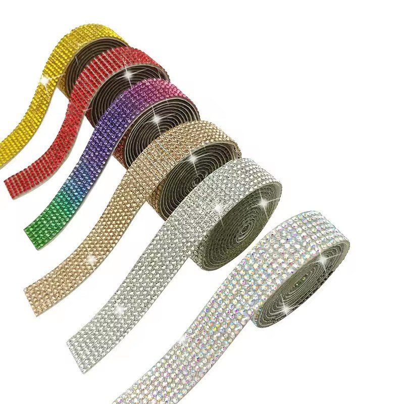 Factory Self Adhesive Crystal Rhinestone Sticker Diamond Ribbon DIY Sticker Rhinestones Arts Crafts Car Phone Decoration