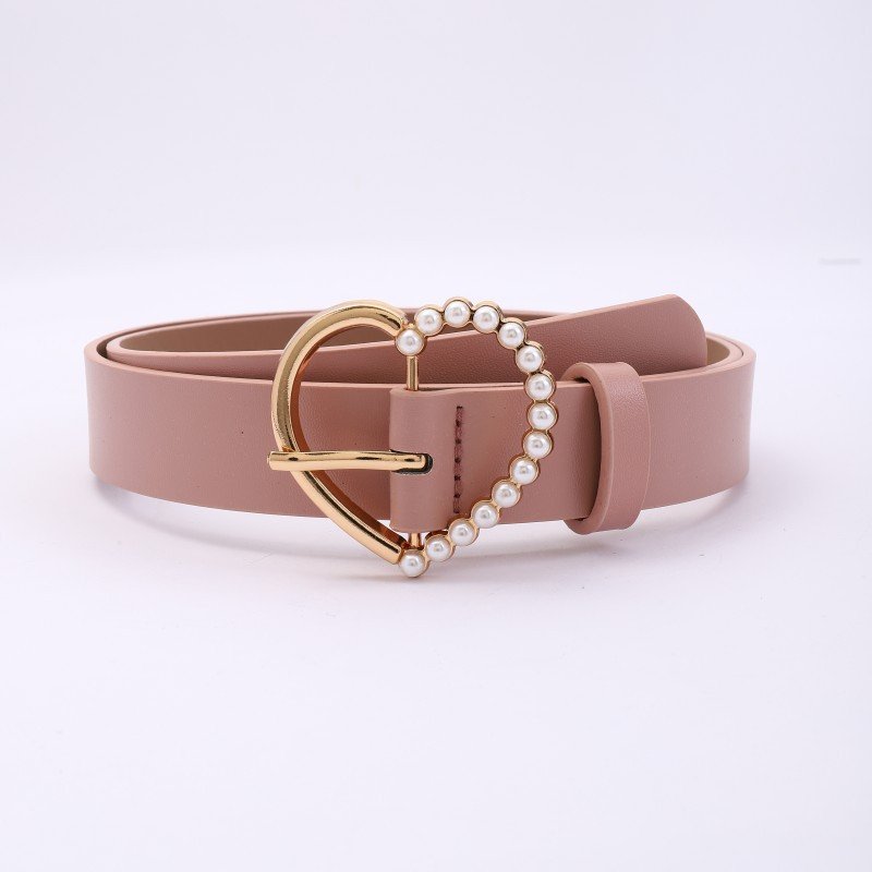 Women's Simple Pearl Inlay Buckle Leather Belt PU Material with Western Style for Jeans Dresses Coats