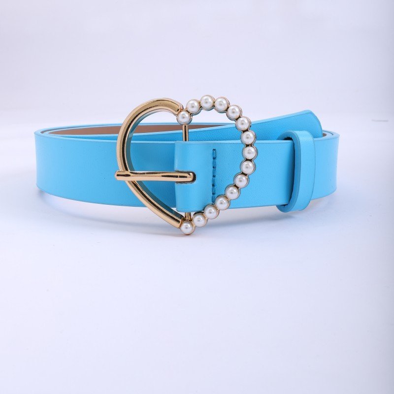 Women's Simple Pearl Inlay Buckle Leather Belt PU Material with Western Style for Jeans Dresses Coats