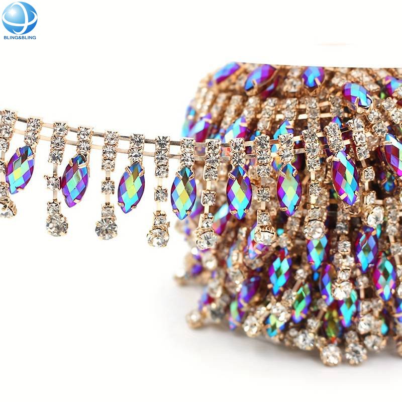 Wholesale Metal Rhinestone Cup Chain Sew on Trimming Chain For Collar Garment Crystal Applique Jewel DIY Waist Belt Decor