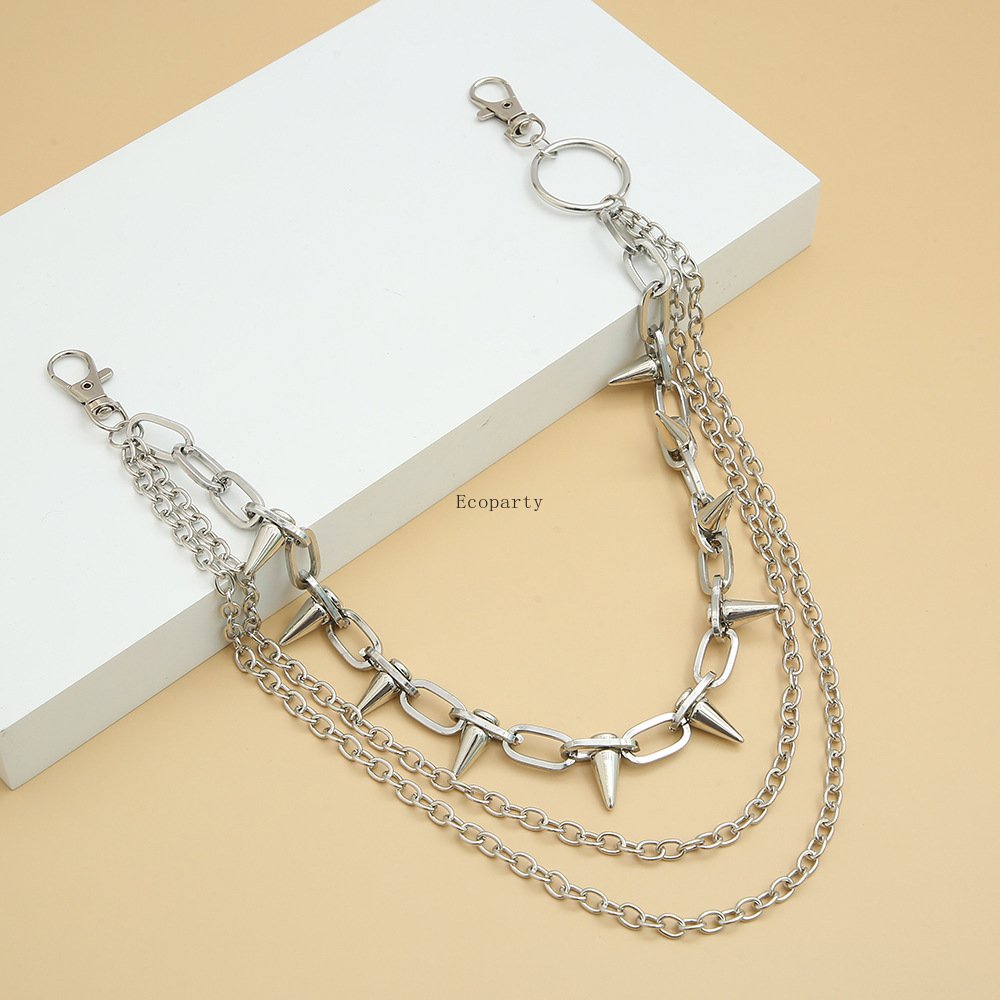 New Hip-hop Punk Metal Spike Rivets Pants Chain Multi-layer Waist Chain Dress Up Pants Hundred With Jewelry ecoparty