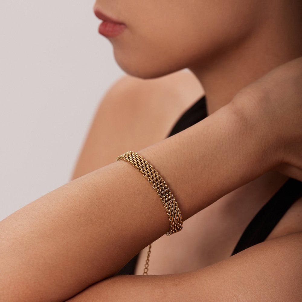 18K Gold Plated Stainless Steel Jewelry Hip Hop 8mm Belt Chain Bracelets For Women Men Wearing