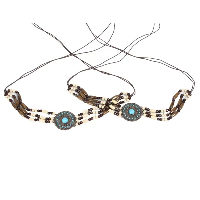 Classic wood bead hat band grassland wind jewelry accessories girdle DIY headdress waist chain ethnic clothing jewelry wholesale